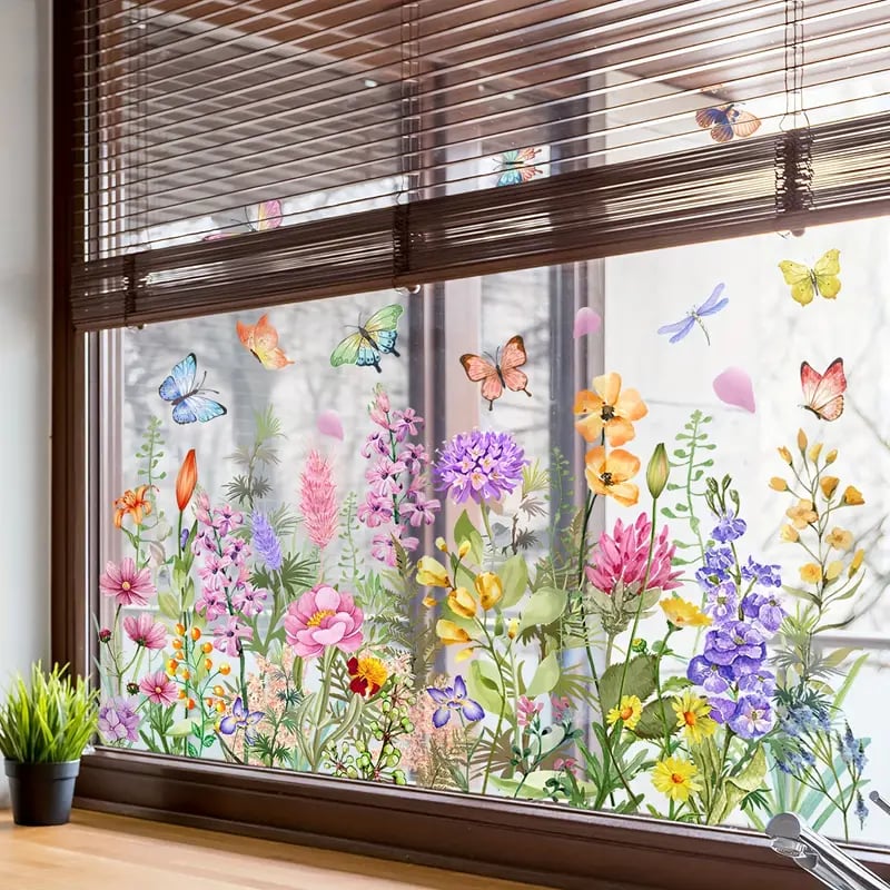 ✨LAST DAY 49% OFF - 💐Colorful Floral Bouquet Window Sticker🖼️(Cut to size freely)✨