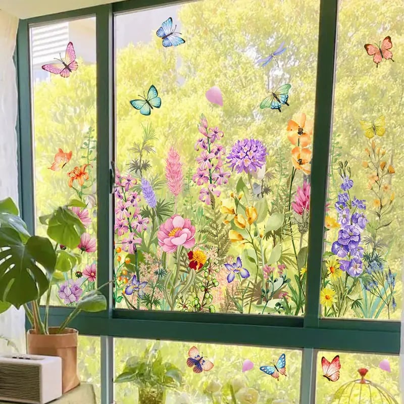 ✨LAST DAY 49% OFF - 💐Colorful Floral Bouquet Window Sticker🖼️(Cut to size freely)✨